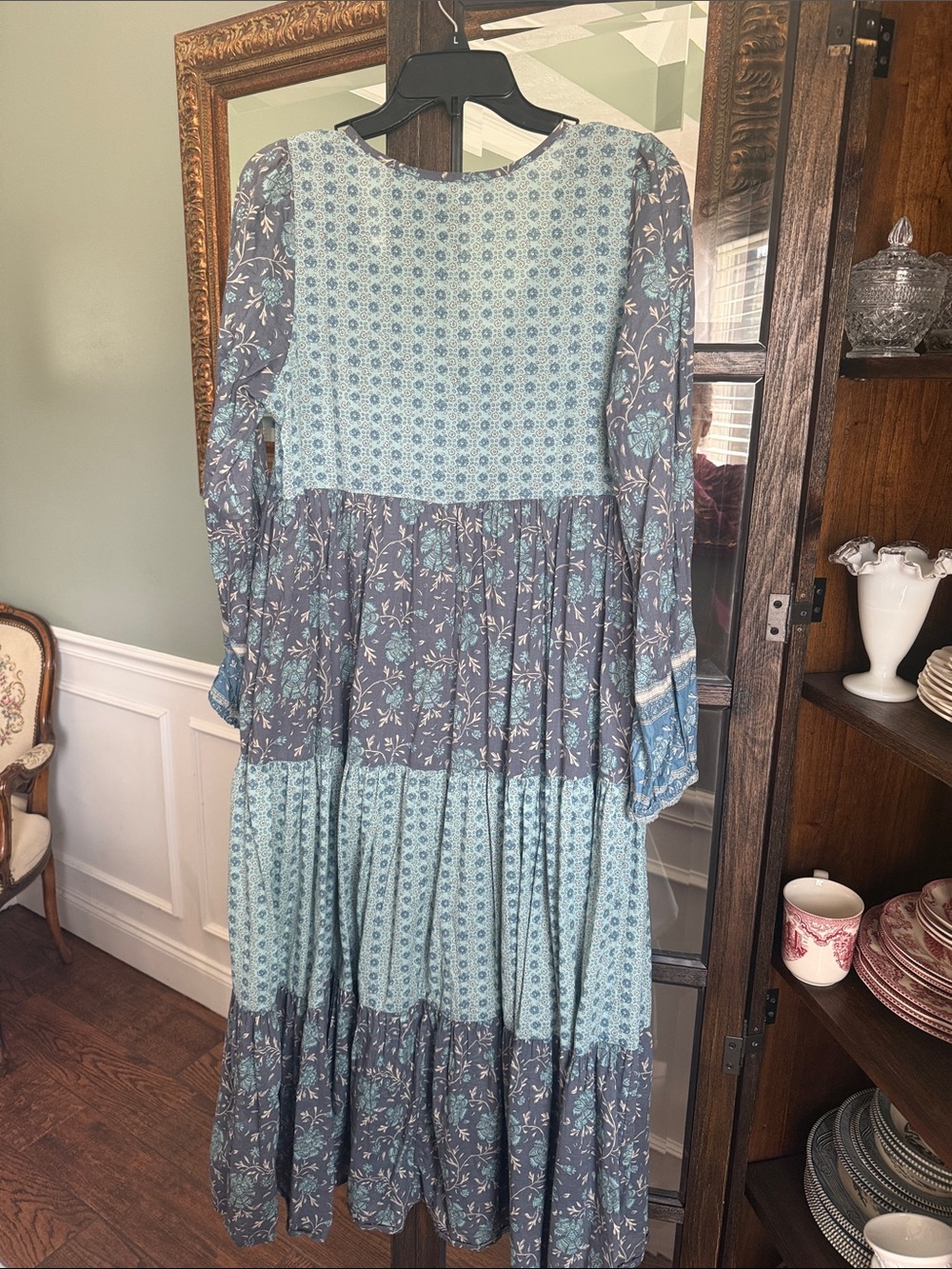 American Eagle Boho Tiered Long Sleeve Maxi Dress - Blue Floral - Picture 3 of 5